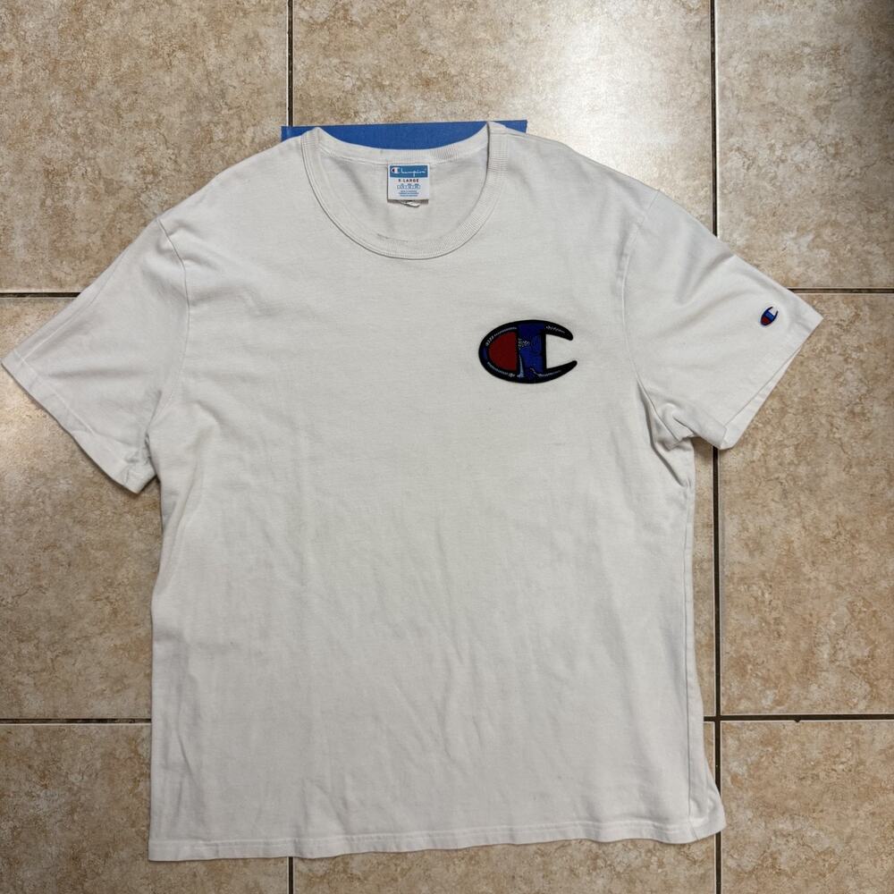 Champion Mens T Shirt XL Extra Large Classic Logo Tee Ivory Short‎ Sleeve